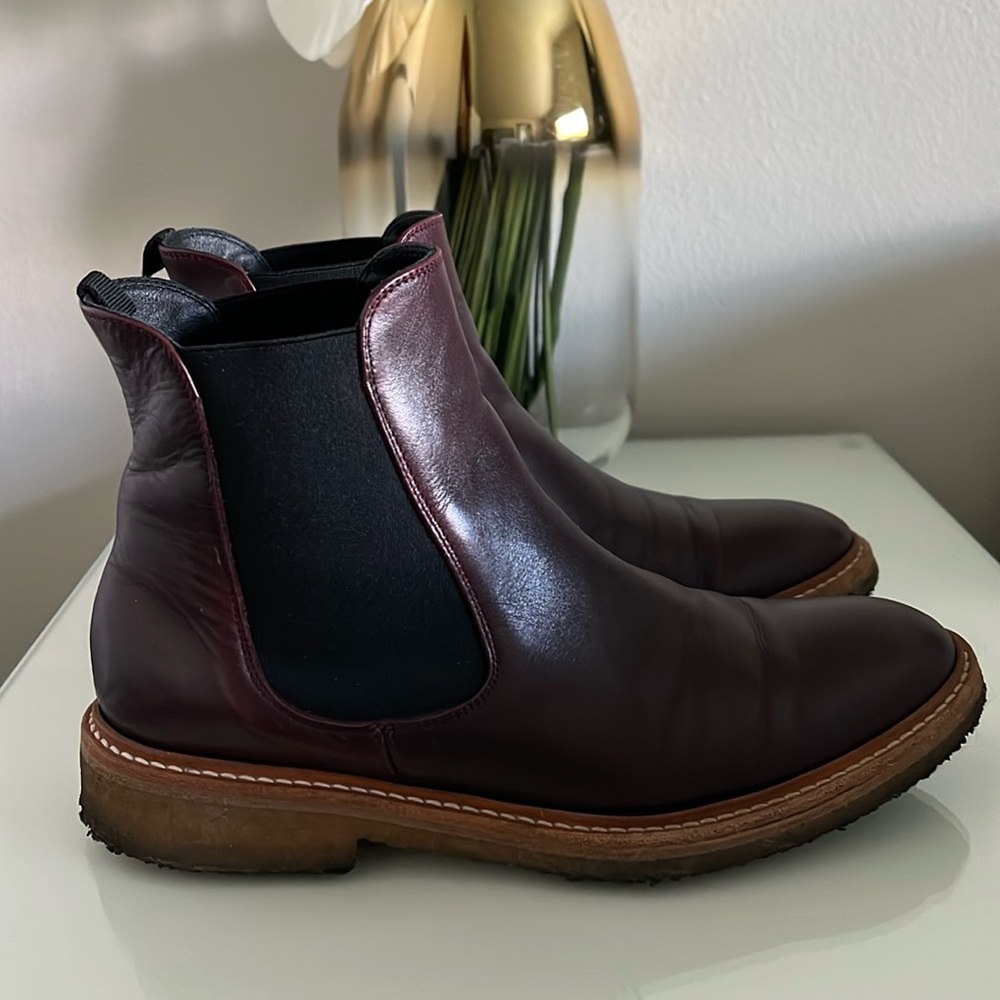 Barneys New York Burgundy Leather Chelsea Boots